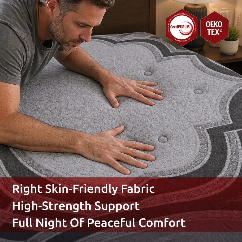 King Size Mattress Grey 34cm Extra Firm Pocket Spring 5-Zone Support Memory Foam