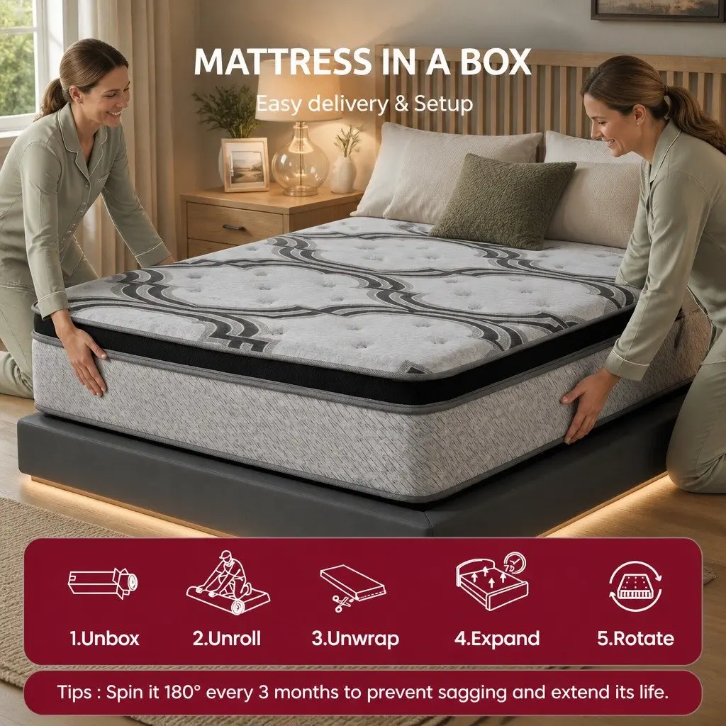 Queen Mattress 34cm Hybrid Pocket Spring Latex Memory Foam 5-Zone Extra Firm