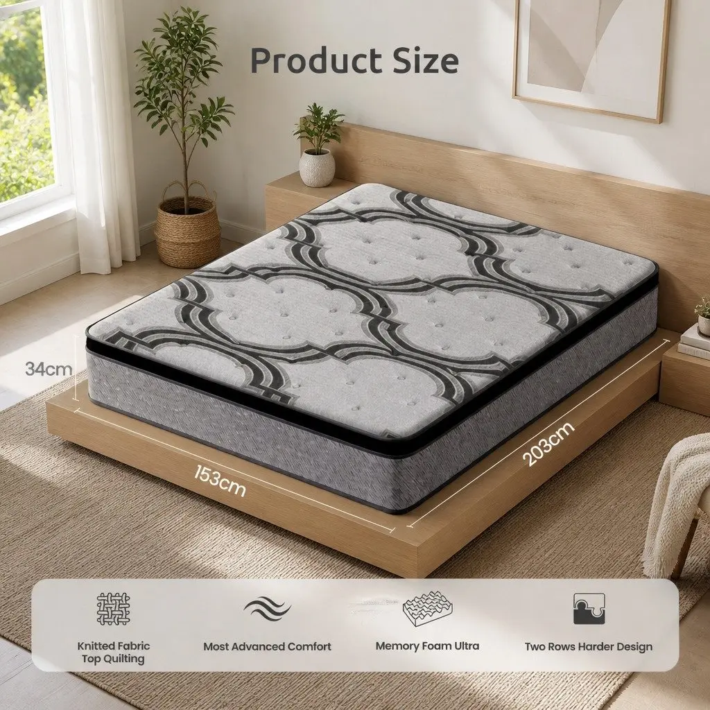 Queen Mattress 34cm Hybrid Pocket Spring Latex Memory Foam 5-Zone Extra Firm