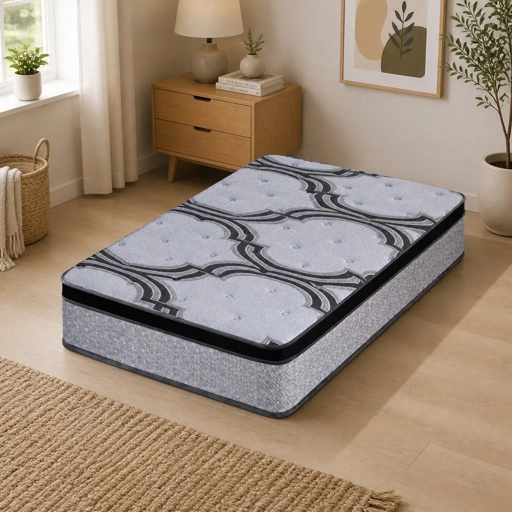 Single Mattress Grey 34cm Extra Firm Support 5-Zone Pocket Spring Memory Foam Latex