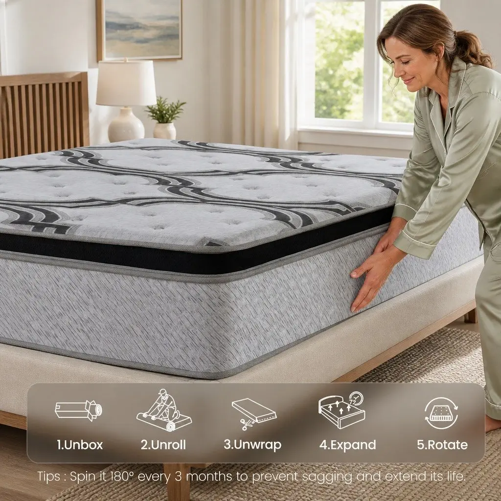 Single Mattress Grey 34cm Extra Firm Support 5-Zone Pocket Spring Memory Foam Latex