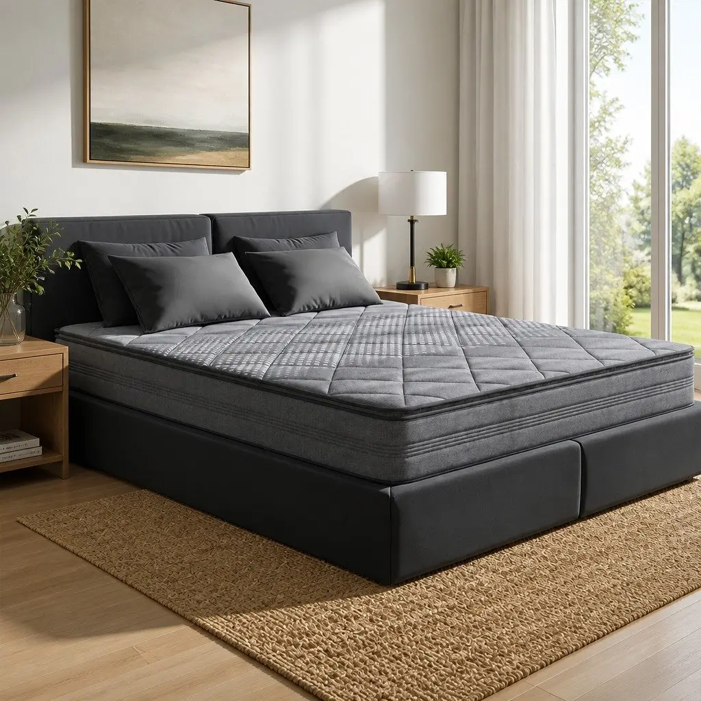 Queen Mattress Grey 18cm Pillow Top Medium Firm Sleep Support