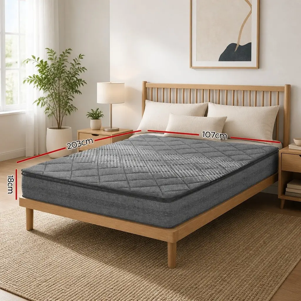 King Single Mattress Grey 18cm Pillow Top Medium Firm Support Coil System
