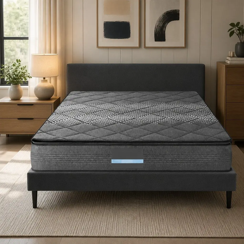 King Single Mattress Grey 18cm Pillow Top Medium Firm Support Coil System