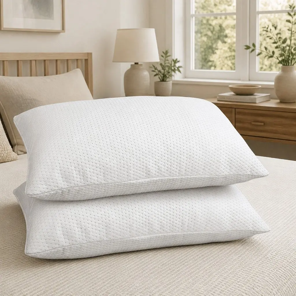 Memory Foam Pillow White 13cm Thick Support for Neck and Shoulder Twin Pack