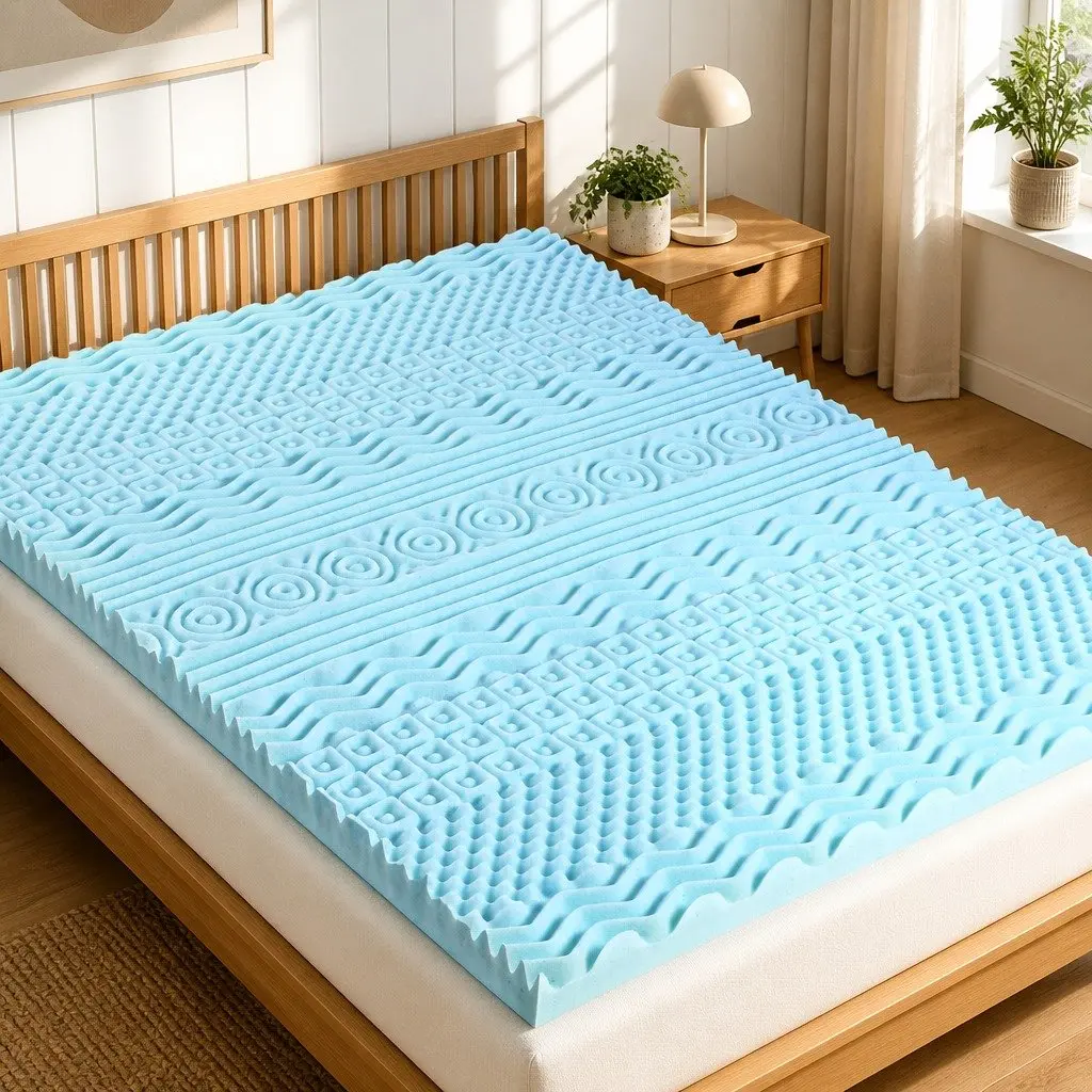 Memory Foam Mattress Topper Blue 8cm 11-Zone Contoured Support