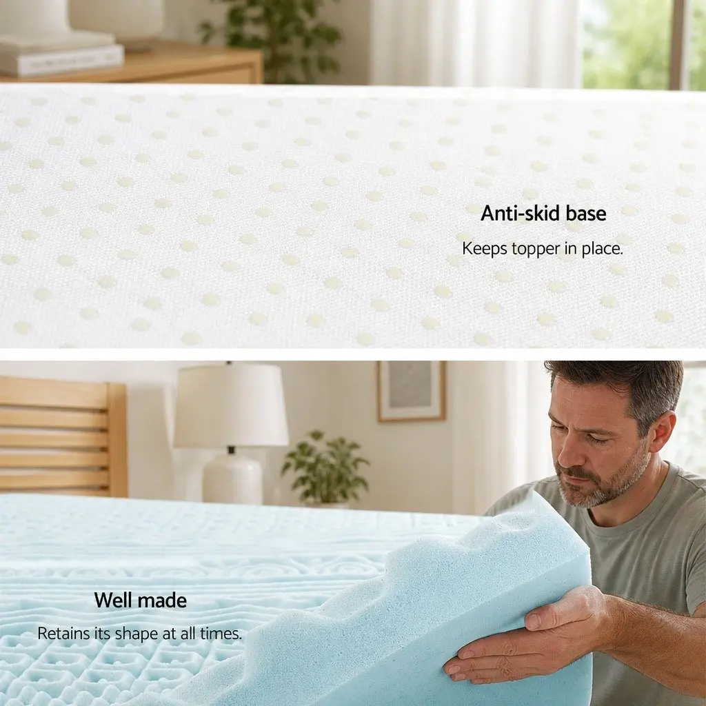 Memory Foam Mattress Topper Blue Single 8cm 11-Zone Contoured Support