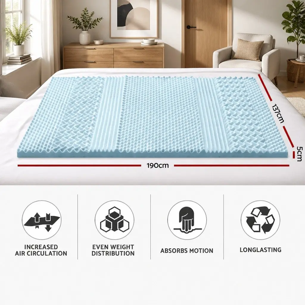 Memory Foam Mattress Topper White Double 5cm 7-Zone Comfort Pad Support