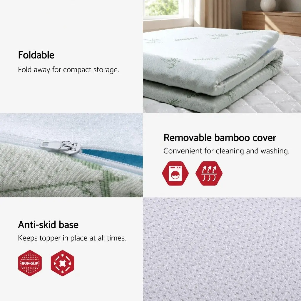 Memory Foam Mattress Topper White Double 5cm 7-Zone Comfort Pad Support