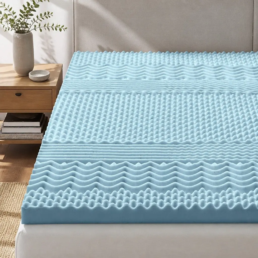 Memory Foam Mattress Topper White Single 5cm 7-Zone Contoured Support Orthopedic Comfort Pad