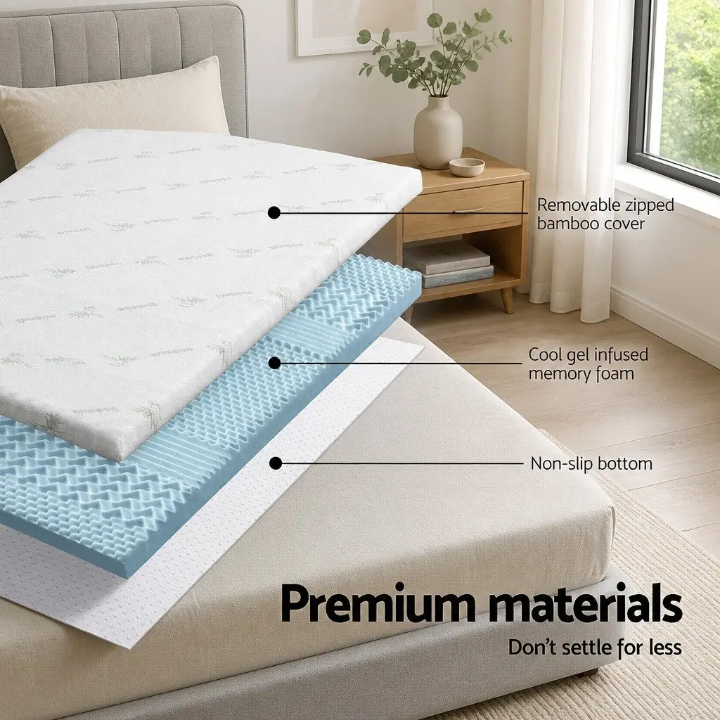 Memory Foam Mattress Topper White Single 5cm 7-Zone Contoured Support Orthopedic Comfort Pad
