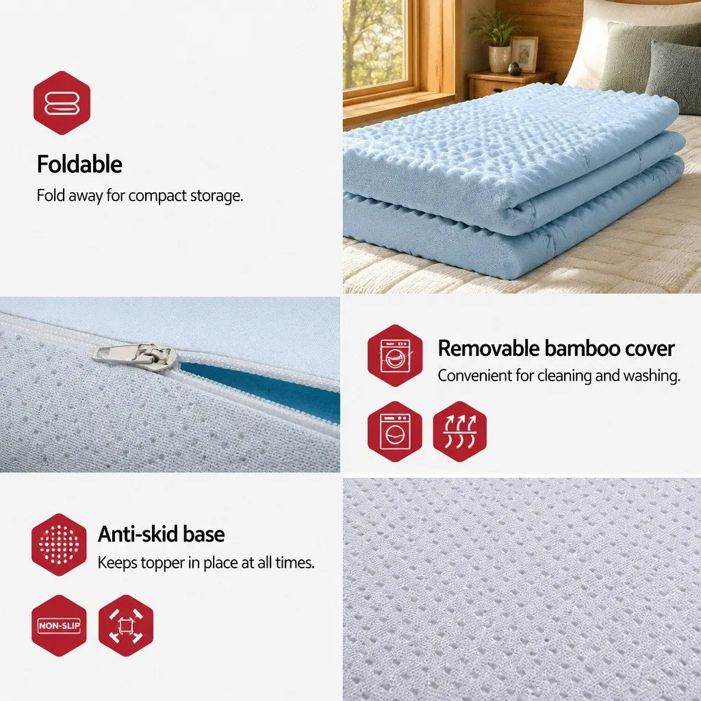 Memory Foam Mattress Topper White Single 8cm 7-Zone Contoured Support Breathable