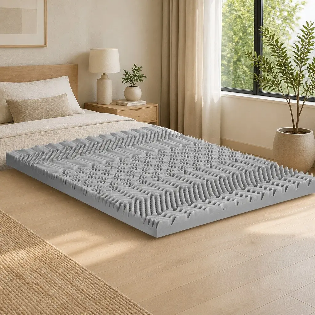 Memory Foam Mattress Topper Grey 8cm Double Bed 7-Zone Contoured Support
