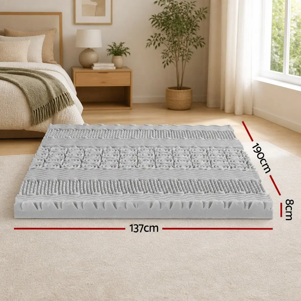 Memory Foam Mattress Topper Grey 8cm Double Bed 7-Zone Contoured Support