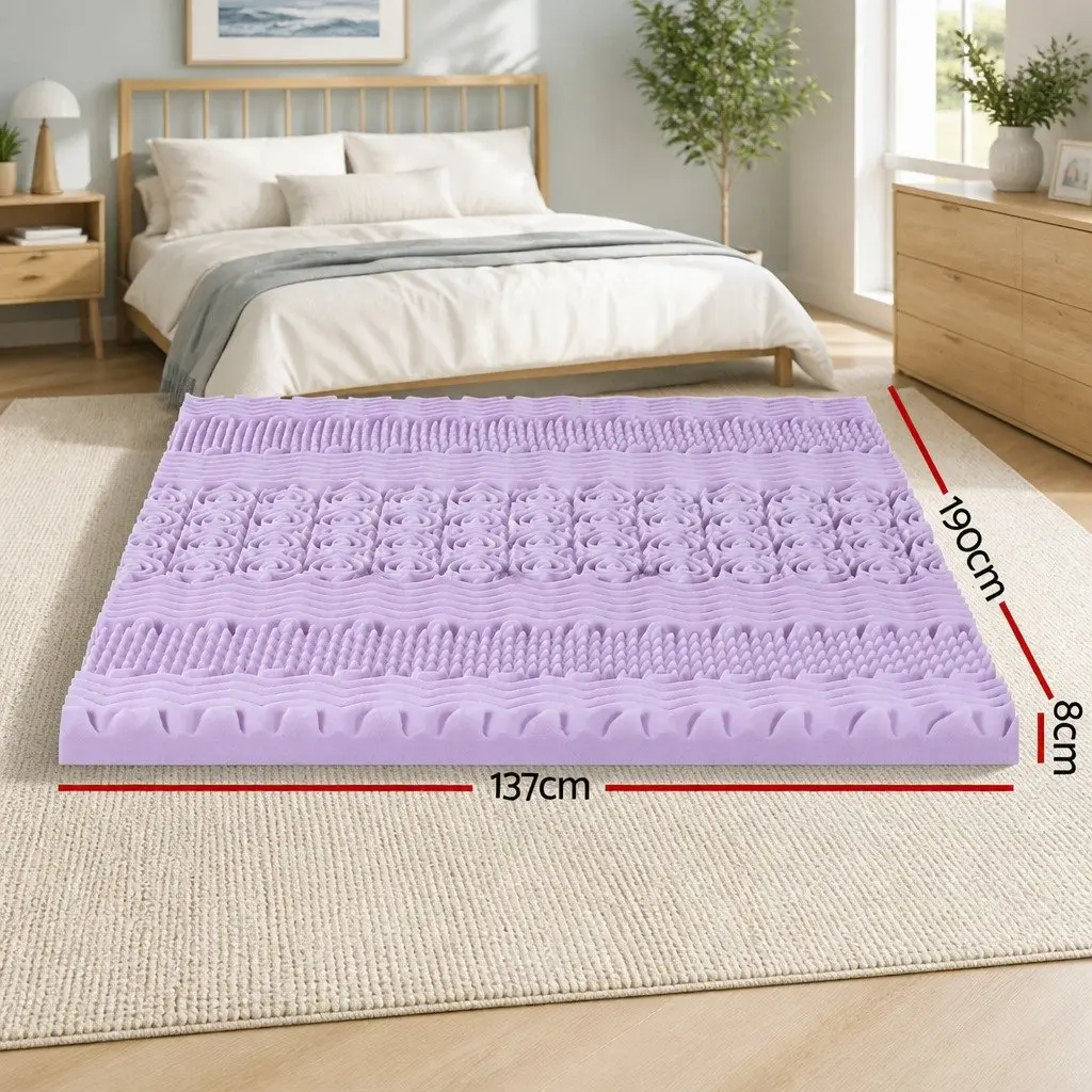 8cm Memory Foam Mattress Topper Double Bed Lavender Bamboo Cover 7-Zone Support