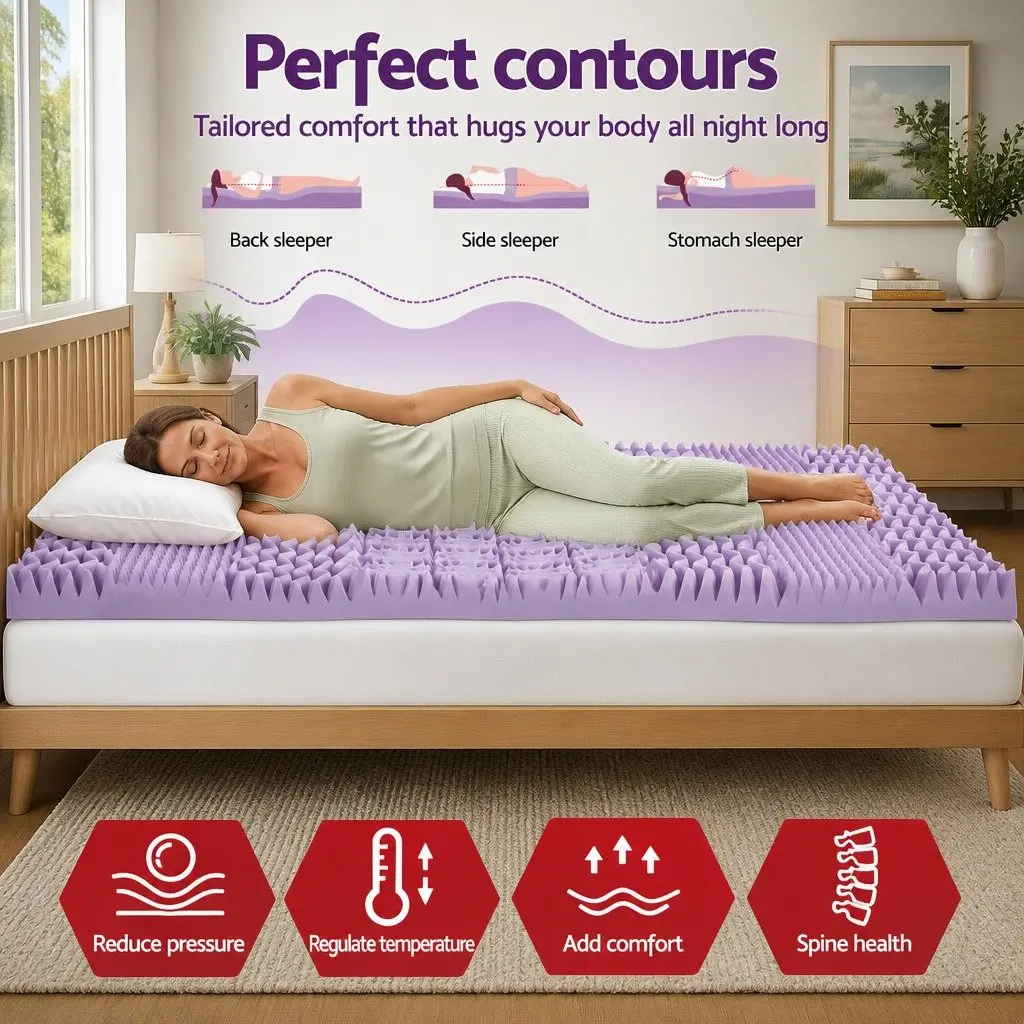 8cm Memory Foam Mattress Topper Double Bed Lavender Bamboo Cover 7-Zone Support