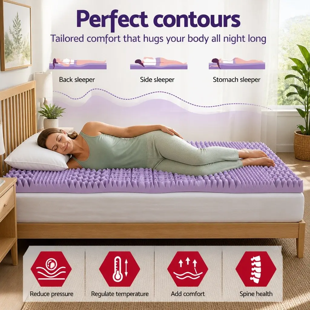 Memory Foam Mattress Topper Lavender 8cm Queen Size 7-Zone Support