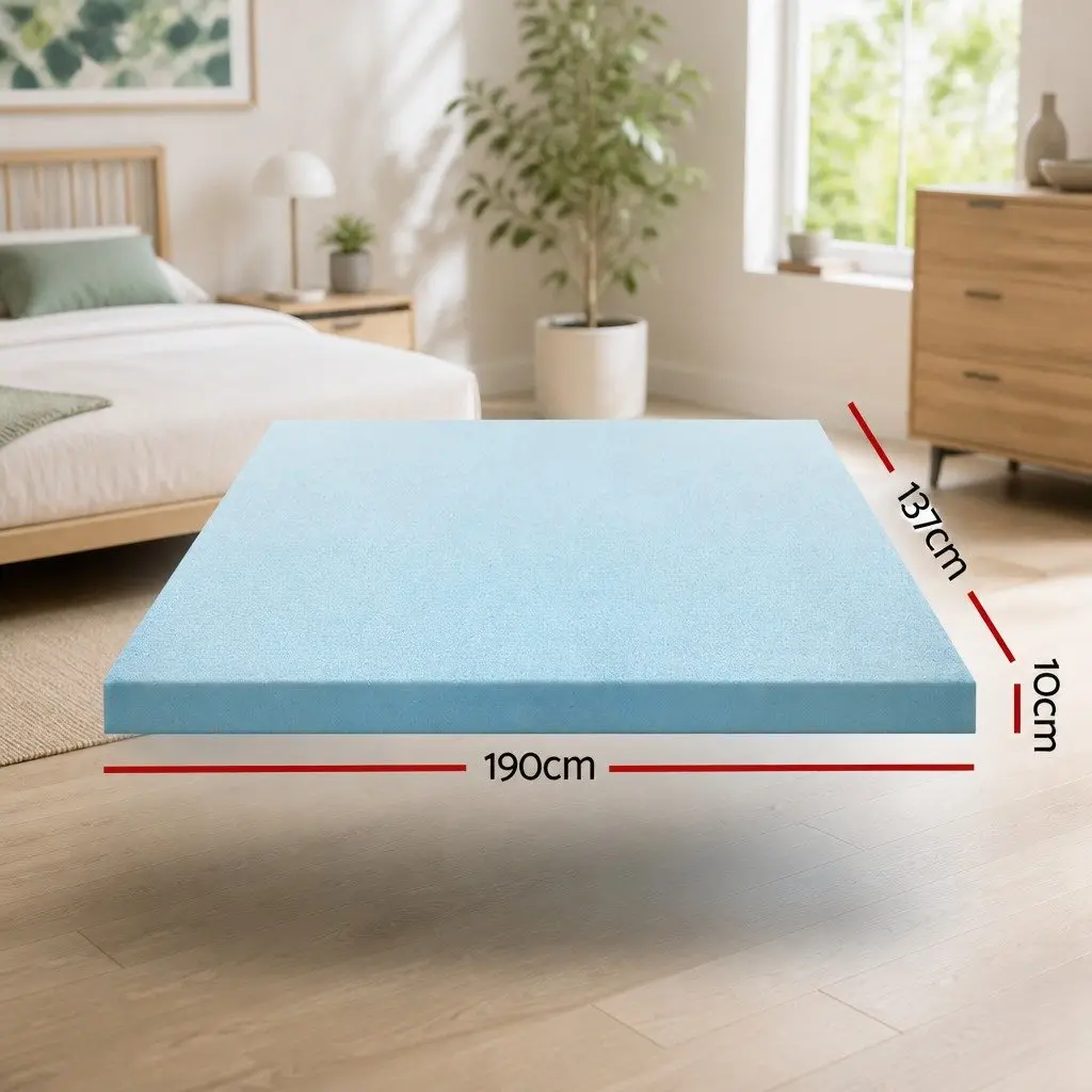 Memory Foam Mattress Topper Blue 10cm Cool Gel Bamboo Cover