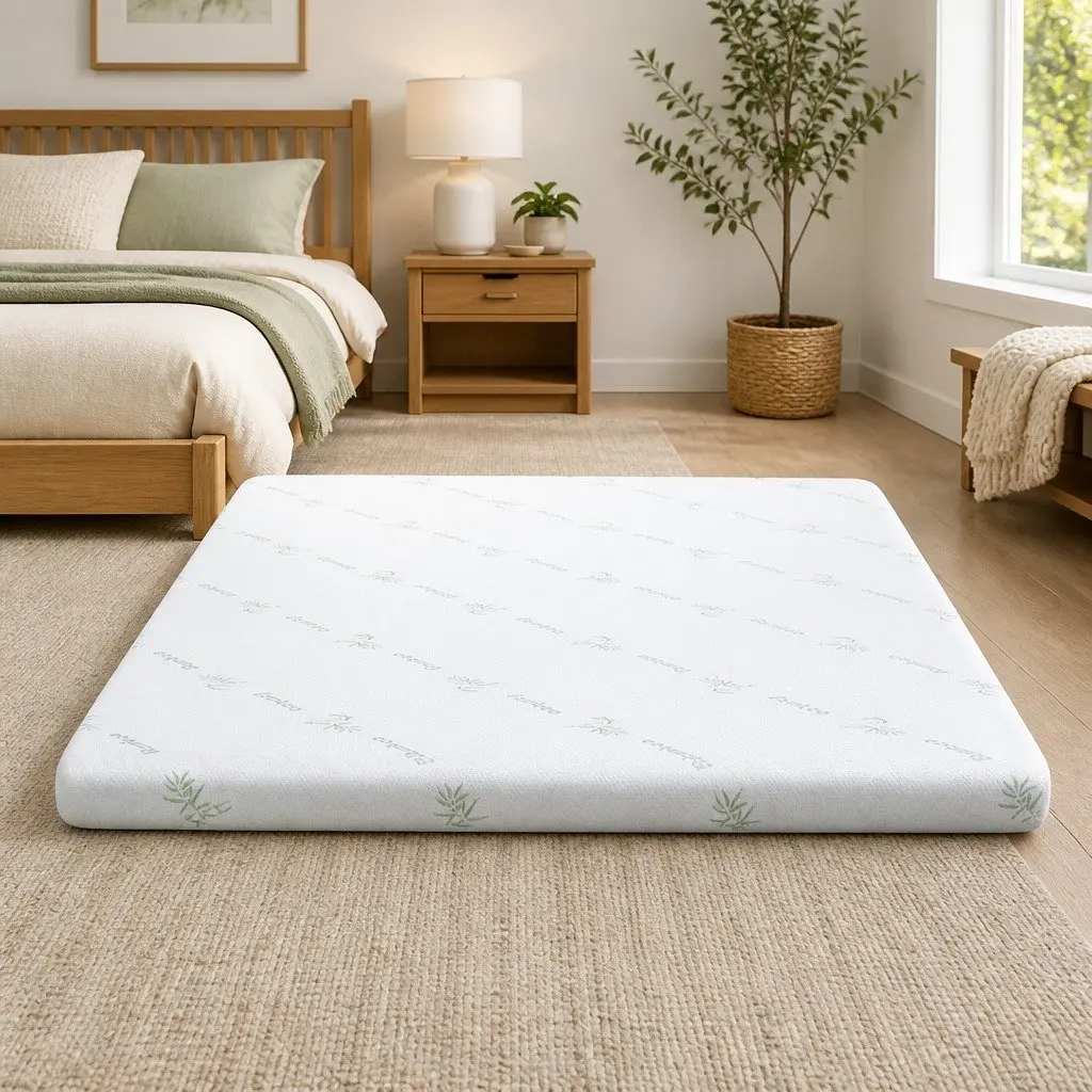Memory Foam Mattress Topper Blue 10cm Cool Gel Bamboo Cover