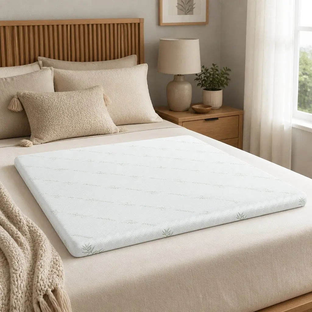 Memory Foam Mattress Topper Blue King 10cm Cool Gel Bamboo Fabric Comfort