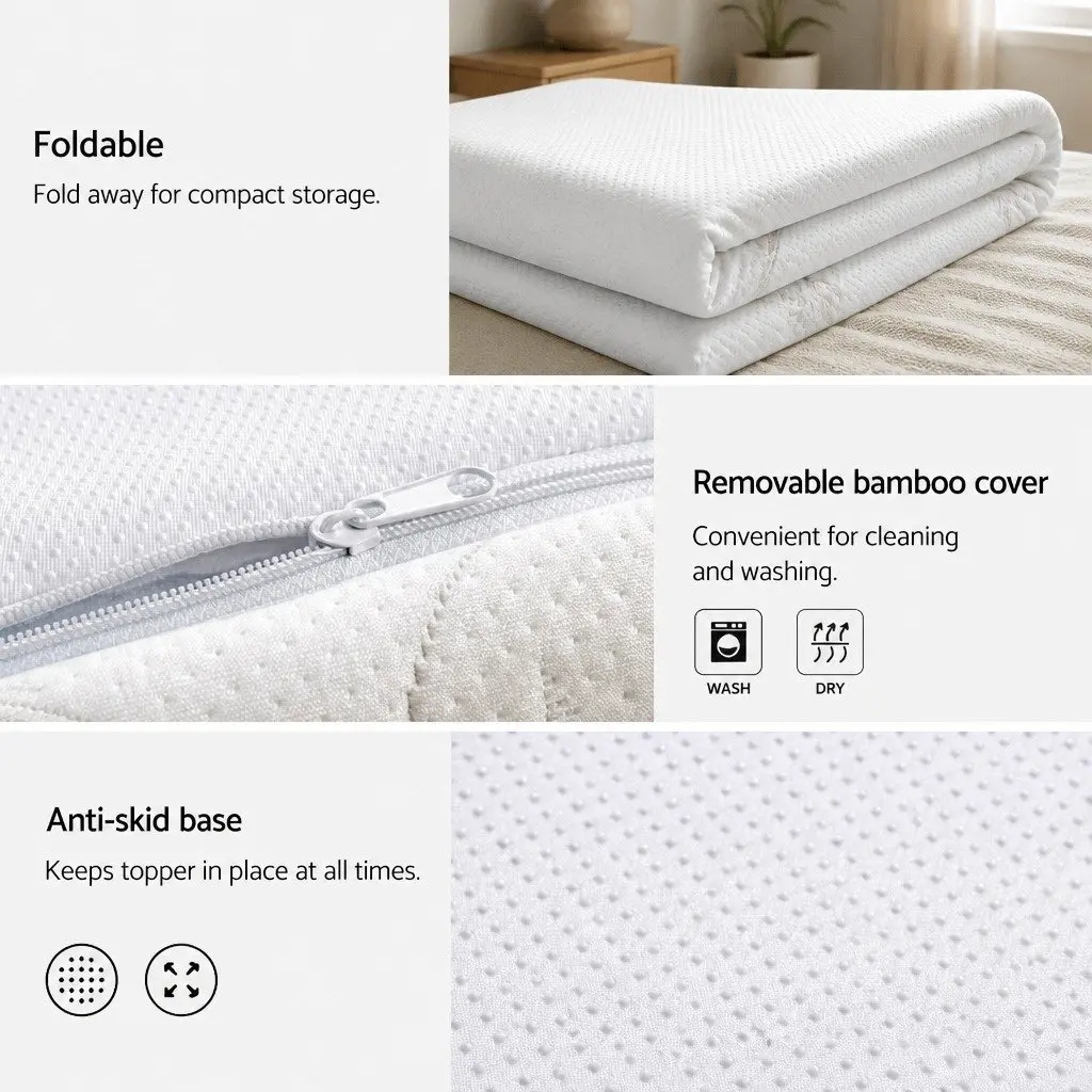 Memory Foam Mattress Topper Blue King 10cm Cool Gel Bamboo Fabric Comfort