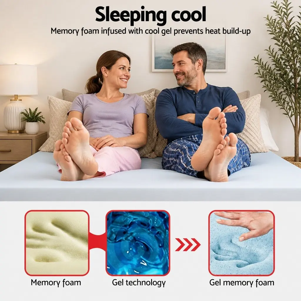 Memory Foam Mattress Topper Queen Gel-Infused Cool Sleeping Pressure Relief 10cm