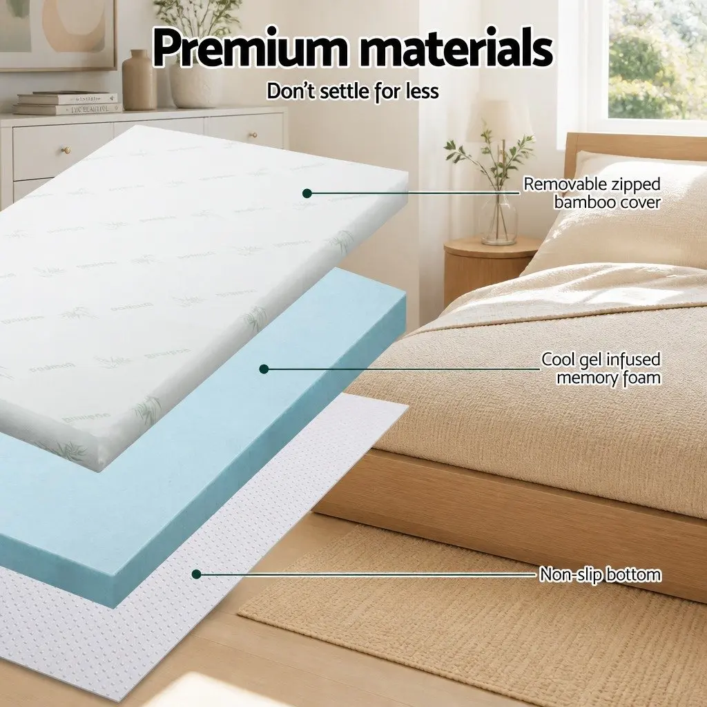 Memory Foam Mattress Topper Blue King Single 5cm Cool Gel Pressure Relief