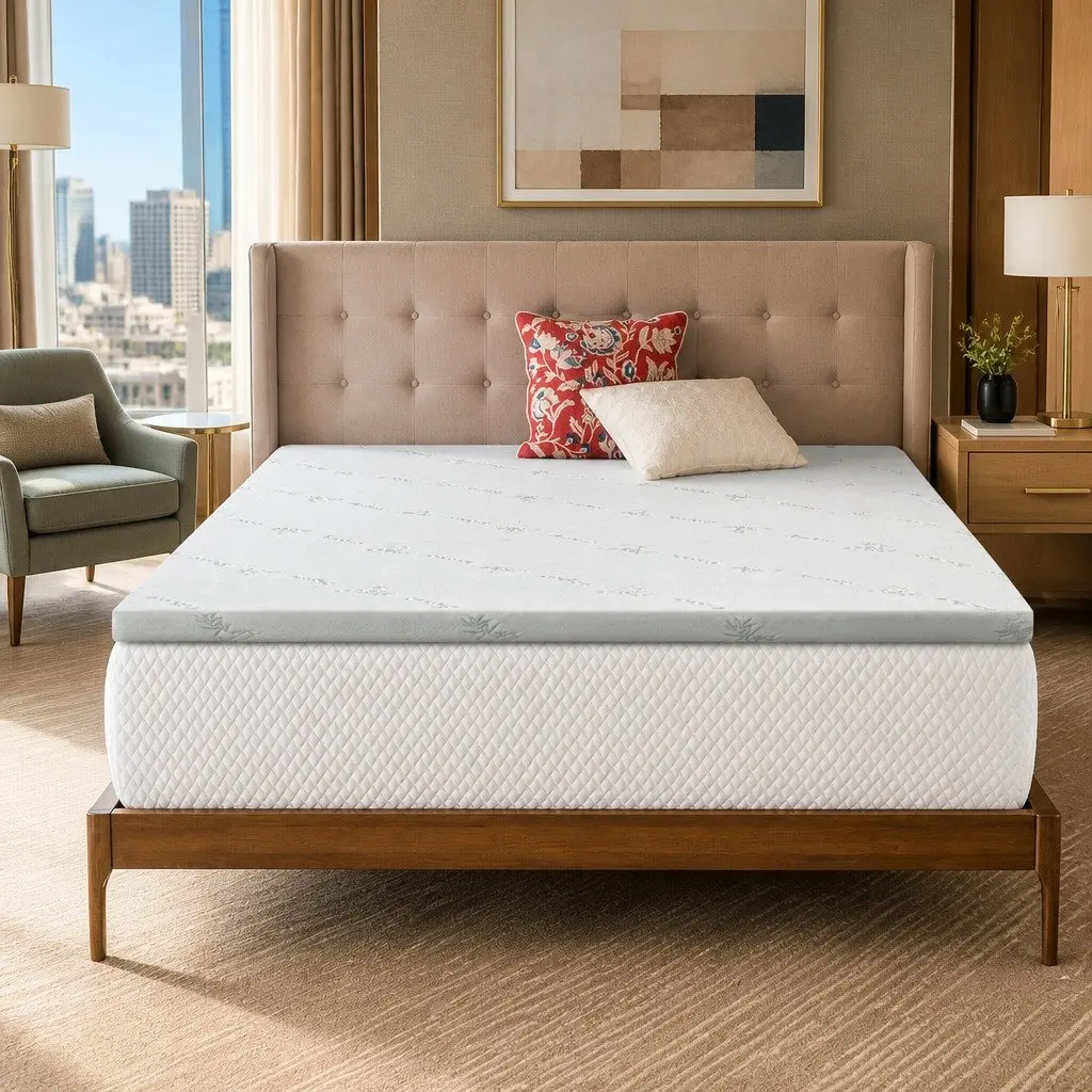 Memory Foam Mattress Topper White Double 5cm Gel Infused Pressure Relief Bamboo Cover