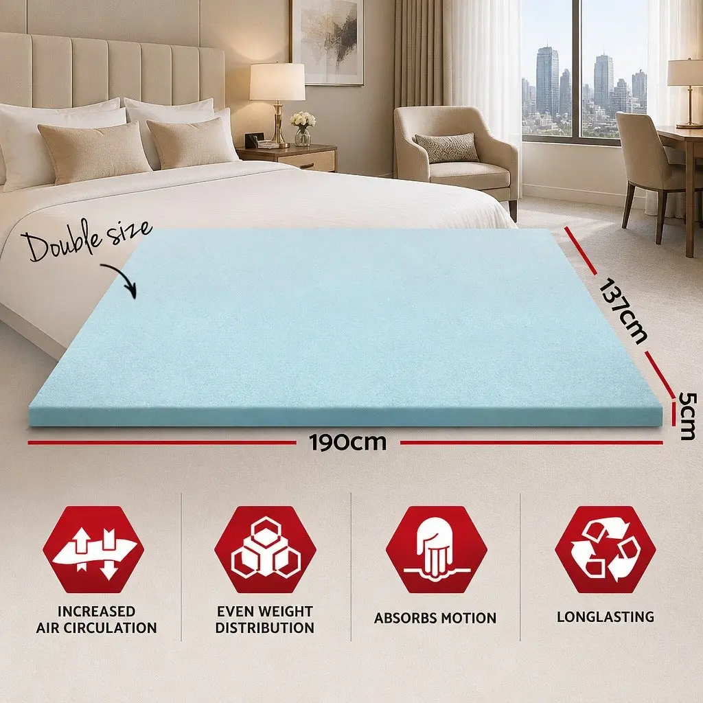 Memory Foam Mattress Topper White Double 5cm Gel Infused Pressure Relief Bamboo Cover