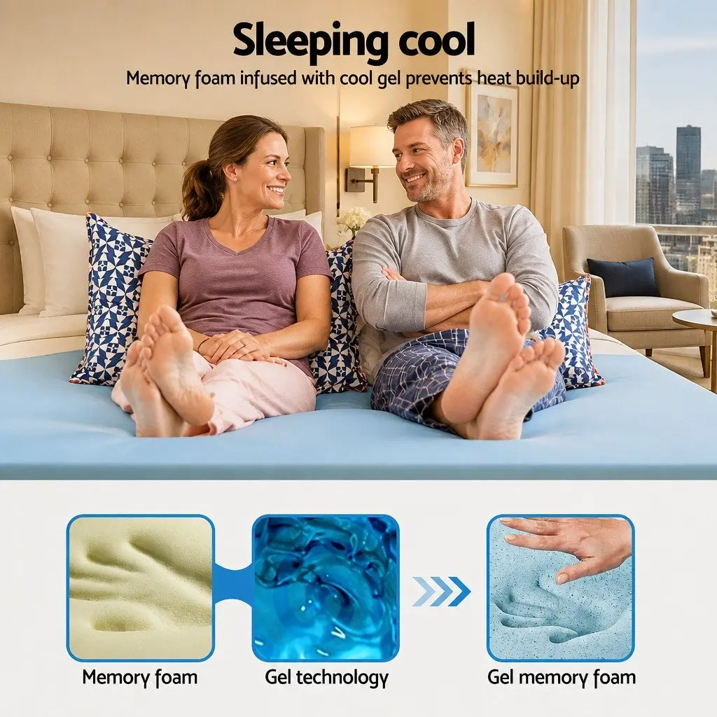 Memory Foam Mattress Topper White Double 5cm Gel Infused Pressure Relief Bamboo Cover