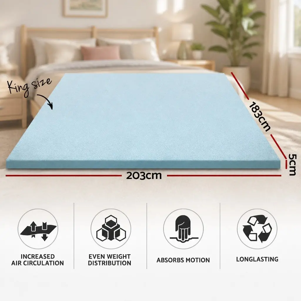 Memory Foam Mattress Topper White King 5cm Gel Infused Cooling Breathable Bamboo