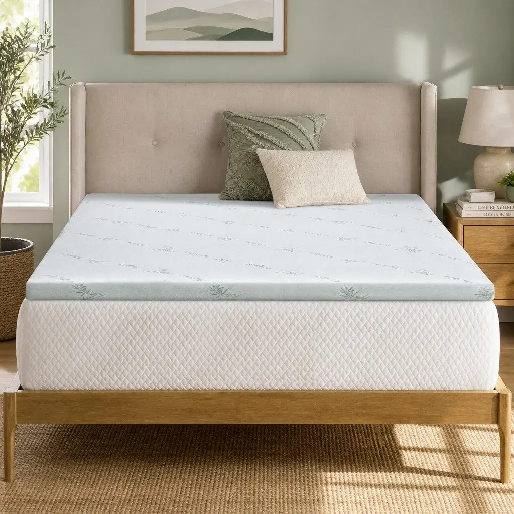Memory Foam Mattress Topper White King 5cm Gel Infused Cooling Breathable Bamboo