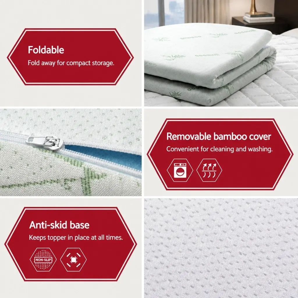 Memory Foam Mattress Topper White Blue Queen Gel-Infused Cool Sleep 5cm Pressure Relief