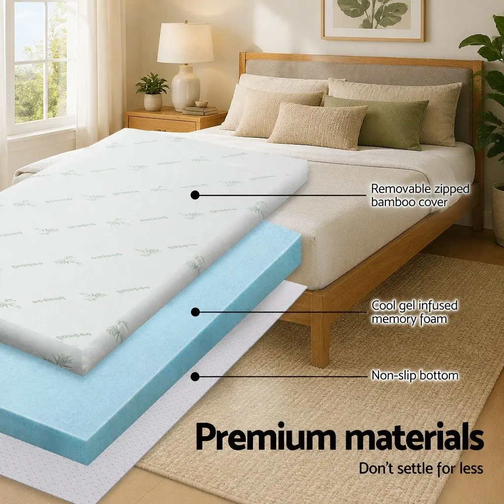 Memory Foam Mattress Topper White Single 5cm Gel-Infused Cool Gel Pressure Relief