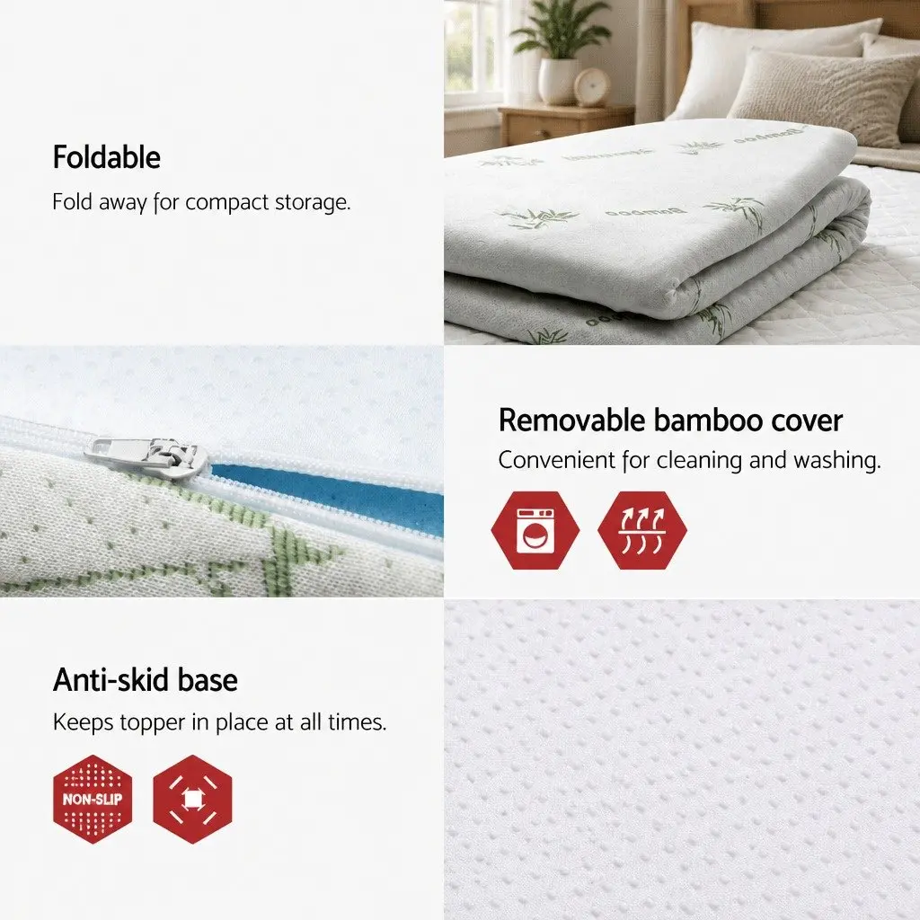 Memory Foam Mattress Topper White Single 5cm Gel-Infused Cool Gel Pressure Relief