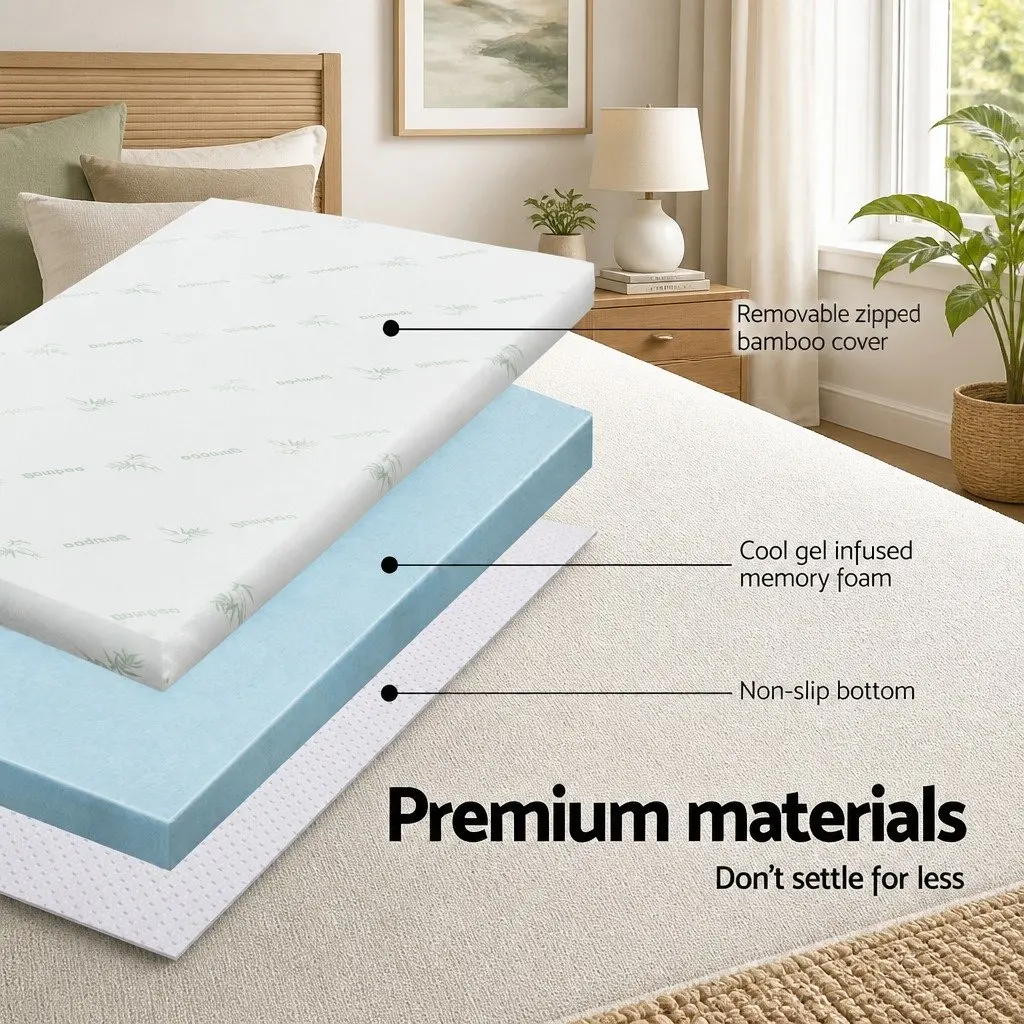 Memory Foam Mattress Topper White King 8cm Cool Gel Pressure Relief Removable Cover