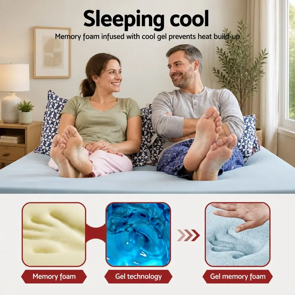 Memory Foam Mattress Topper White King 8cm Cool Gel Pressure Relief Removable Cover