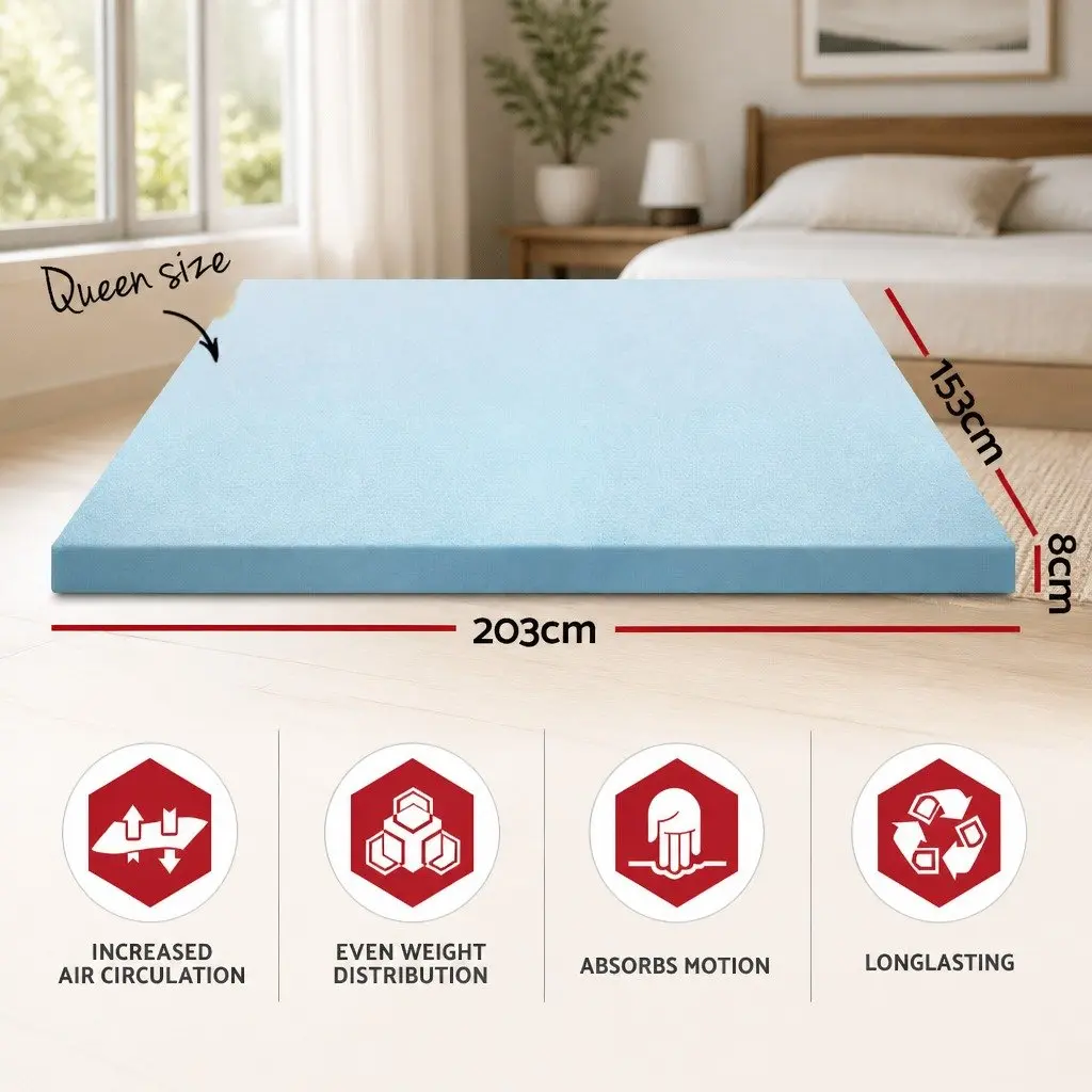 Memory Foam Mattress Topper Queen Gel-Infused Cool Sleep 8cm Pressure Relief