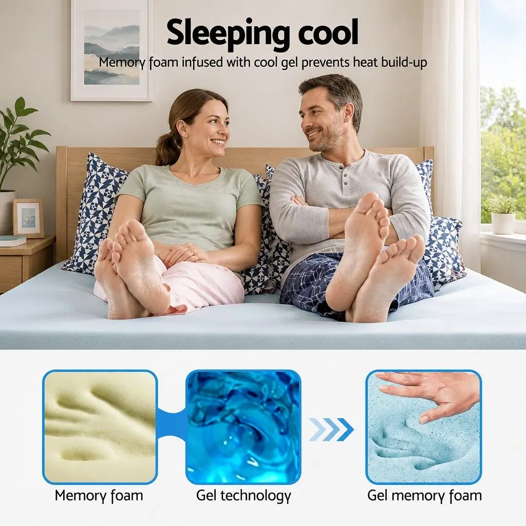 Memory Foam Mattress Topper Queen Gel-Infused Cool Sleep 8cm Pressure Relief