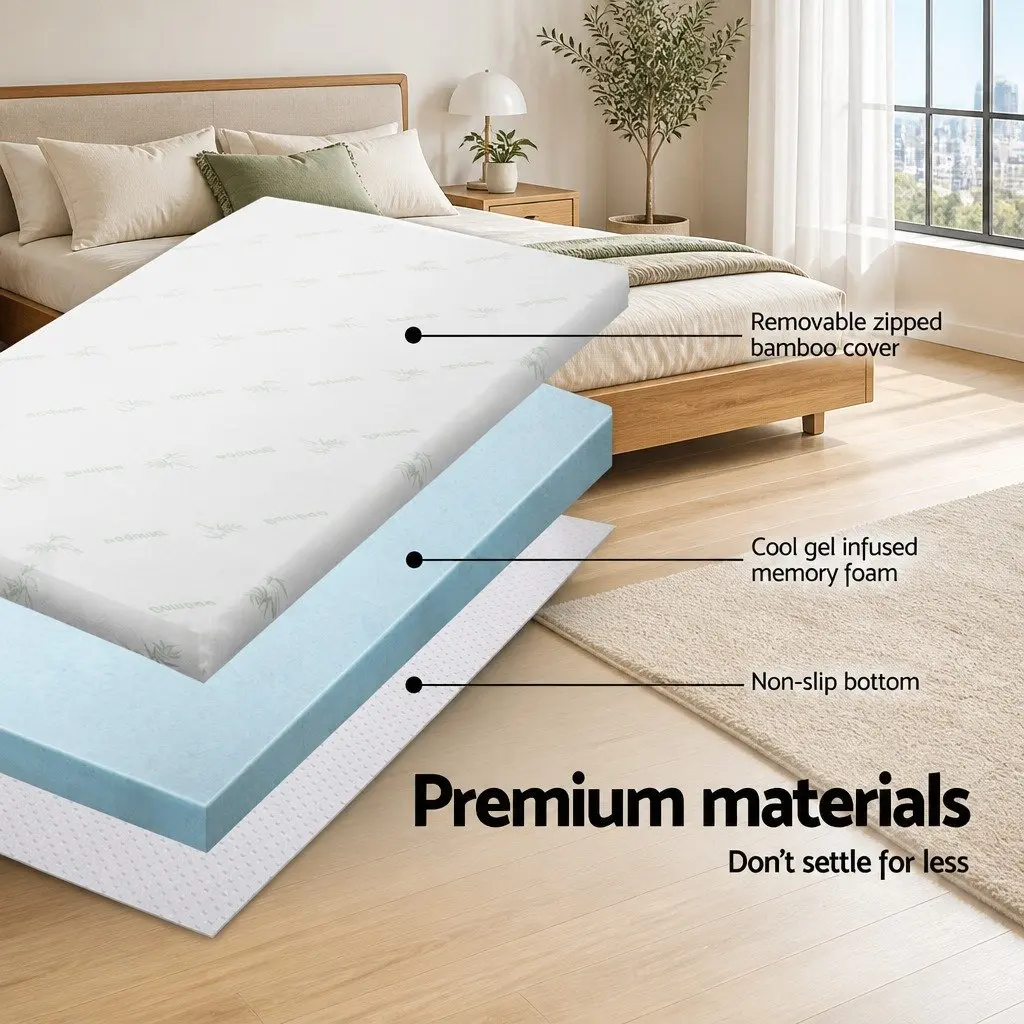 Memory Foam Mattress Topper Queen Gel-Infused Cool Sleep 8cm Pressure Relief