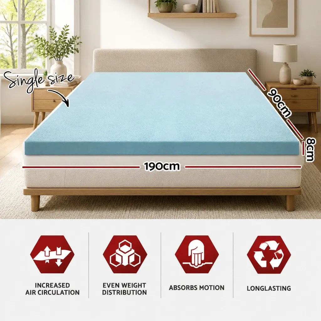 Memory Foam Mattress Topper White Single 8cm Gel Infused Pressure Relief