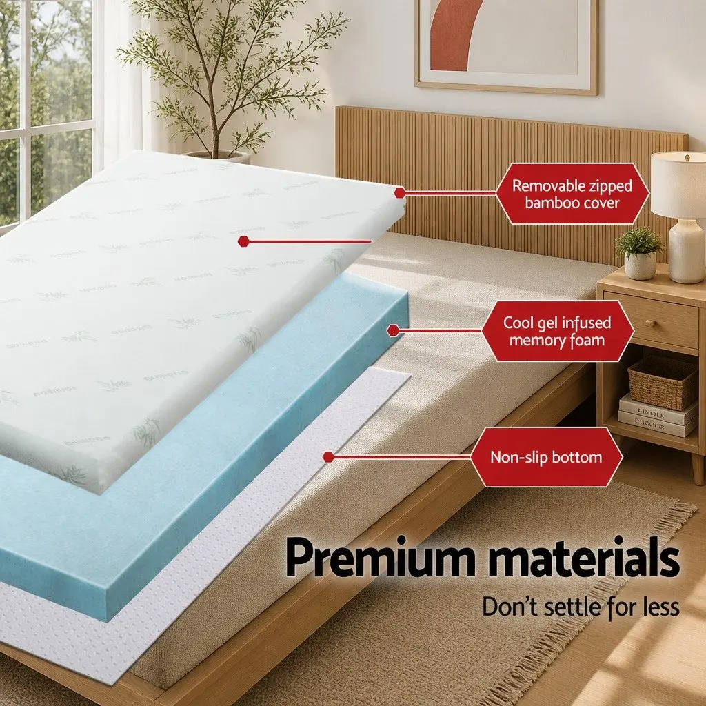Memory Foam Mattress Topper White Single 8cm Gel Infused Pressure Relief