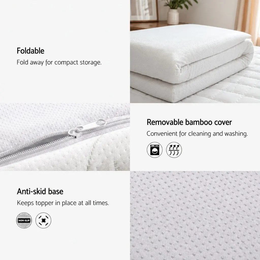 Memory Foam Mattress Topper White Single 8cm Gel Infused Pressure Relief