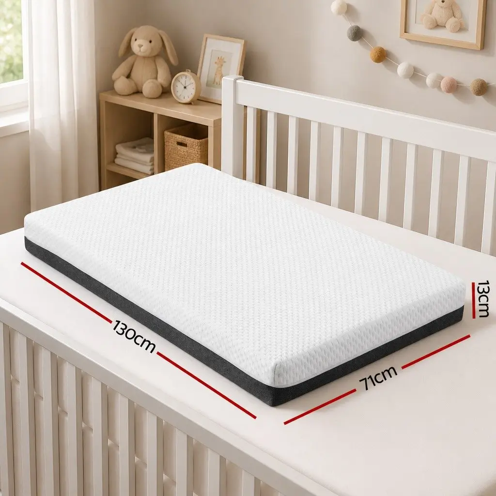 Cot Mattress White Grey 13cm Thick Gel Memory Foam Double-Sided Breathable Hypoallergenic
