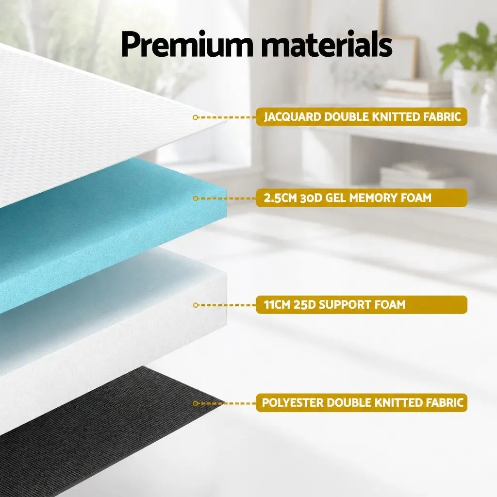 Cot Mattress White Grey 13cm Thick Gel Memory Foam Double-Sided Breathable Hypoallergenic