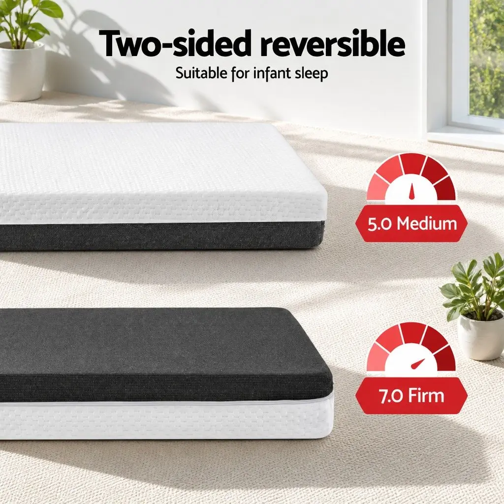 Cot Mattress White Grey 13cm Thick Gel Memory Foam Double-Sided Breathable Hypoallergenic