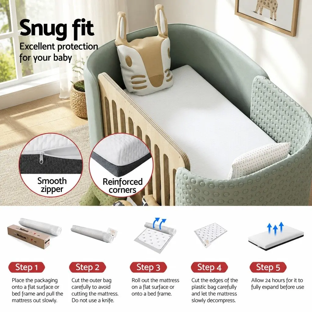 Cot Mattress White Grey 13cm Thick Gel Memory Foam Double-Sided Breathable Hypoallergenic