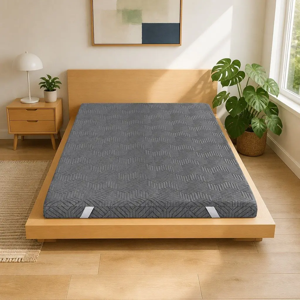 Memory Foam Mattress Topper Grey 8cm Dual Layer Gel Infused Bamboo Cover