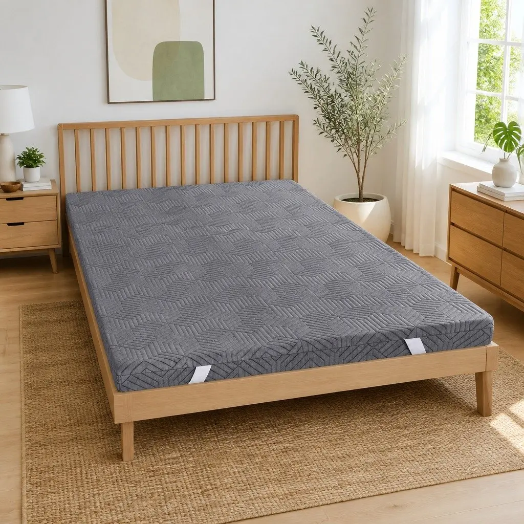 Memory Foam Mattress Topper Grey 8cm Dual Layer Gel Infused Bamboo Cover Double Bed