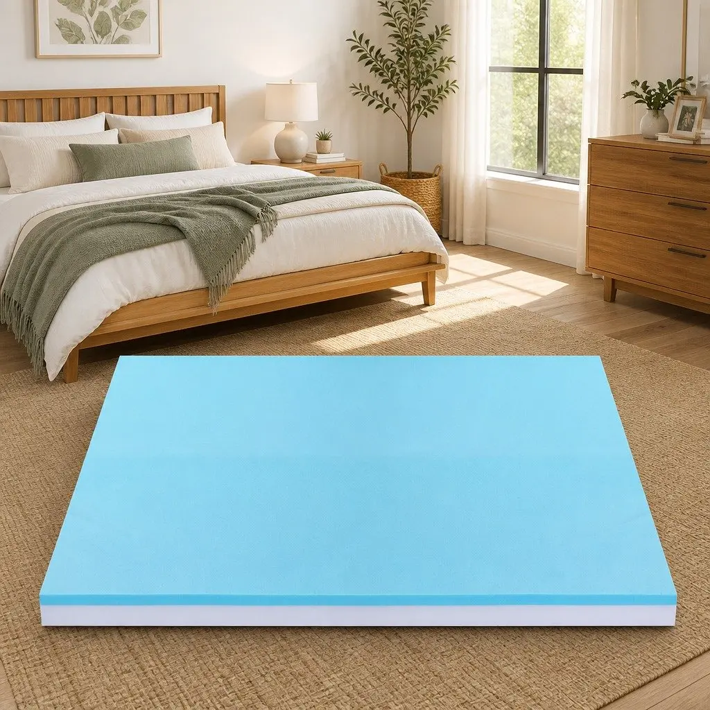 Memory Foam Mattress Topper Grey 8cm Dual Layer Gel Infused Bamboo Cover Double Bed